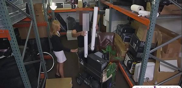  Blondie milf gets banged inside pawnshop&039;s storage room